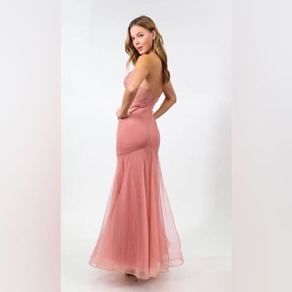 BCX Juniors' Embroidered Tulle-Skirt Sleeveless Gown, evening dress size 0 rose - Picture 13 of 15